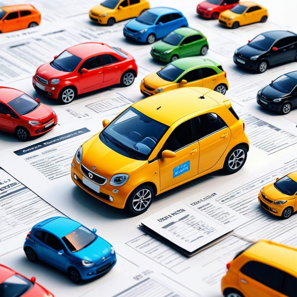 A clever unlock icon symbolizing opportunity, surrounded by various car insurance documents, calculators, and a Hindi newspaper. Incorporate a backdrop of colorful car silhouettes and price tags, illustrating the concept of best deals. Include vibrant colors to emphasize affordability and accessibility. The atmosphere should be welcoming and informative. super-realistic. vibrant colors. 3D.